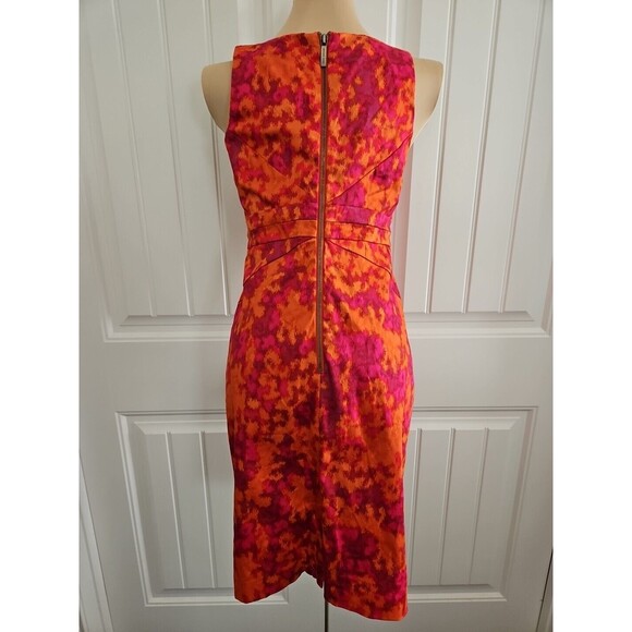 Michael Kors SZ 4 Orange/Red Color Burst Sleeveless Lined Sheath Dress Cotton - Picture 5 of 9